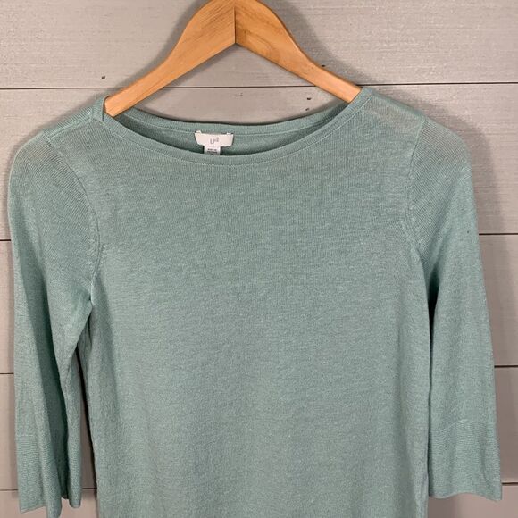 J Jill linen blend 3/4 sleeve light blue knit sweater size XS petite - Picture 2 of 11